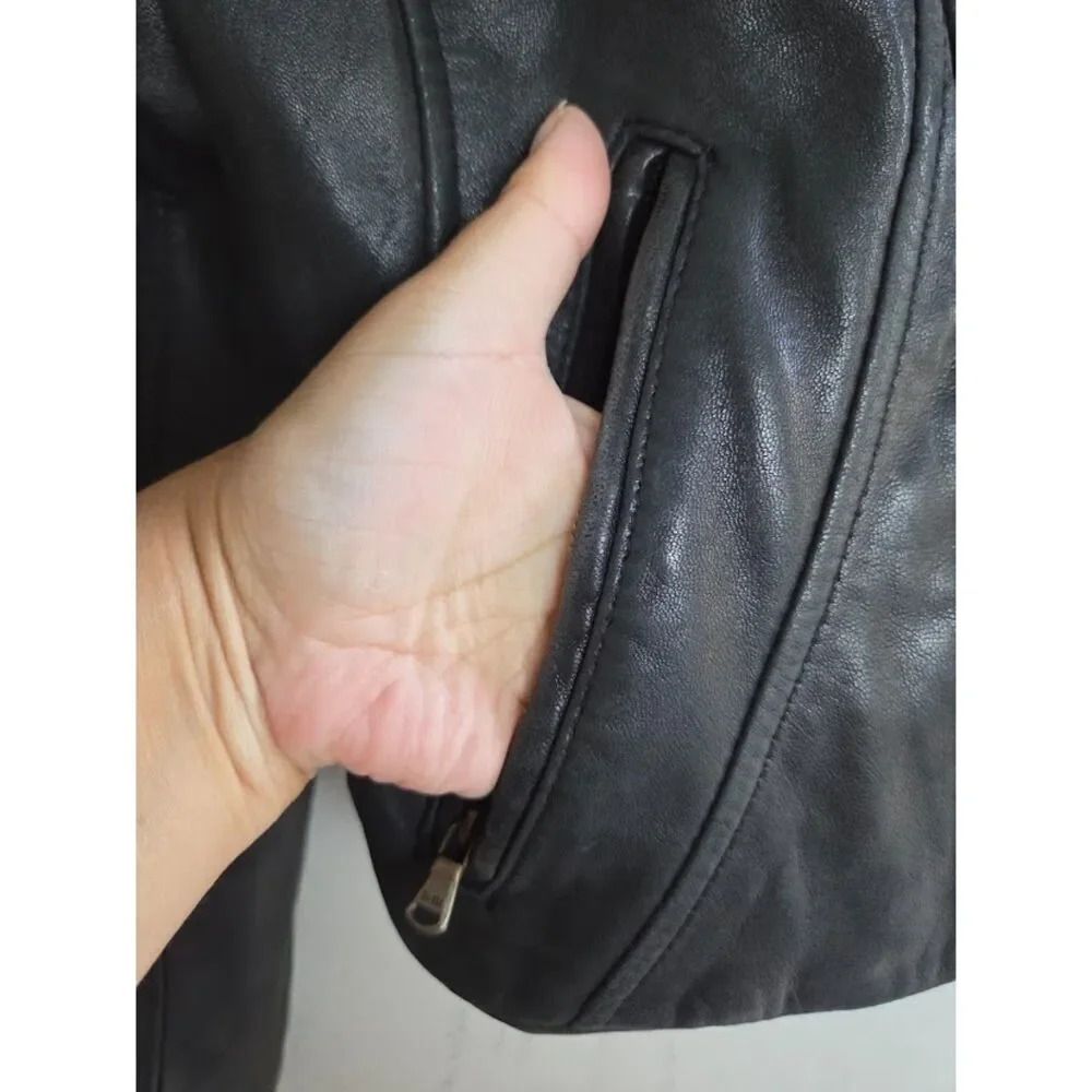 Guess Women Geniune 100% Leather Full Zip Lined Moto Pockets Jacket size Medium